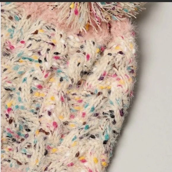 Confetti Beanie | Hat with Pom Pom | White | Pink | Multi-color - Picture 5 of 9